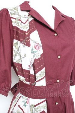 画像3: axes femme / スカーフ切替シャツワンピース M ワイン Y-26-02-19-118-AX-OP-SZ-ZY
