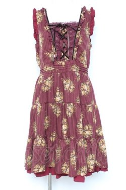 画像1: axes femme / ピンスト×花柄ワンピース M ワイン Y-26-02-19-119-AX-OP-SZ-ZY