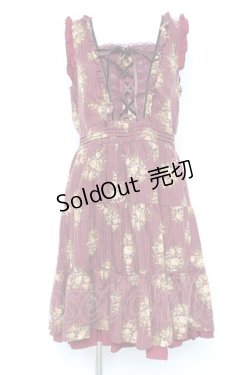 画像1: axes femme / ピンスト×花柄ワンピース M ワイン Y-26-02-19-119-AX-OP-SZ-ZY