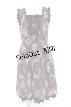 画像1: axes femme / ピンスト×花柄ワンピース M 黒 Y-26-02-19-120-AX-OP-SZ-ZY