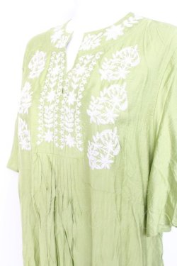 画像3: axes femme / 刺繍スキッパーマキシワンピース  イエローグリーン Y-26-02-19-126-AX-BL-SZ-ZY