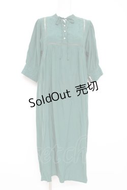 画像1: axes femme POETIQUE / フラワー刺繍エンパイアワンピース M グリーン Y-26-02-19-129-AX-OP-SZ-ZS