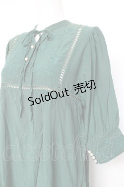 画像3: axes femme POETIQUE / フラワー刺繍エンパイアワンピース M グリーン Y-26-02-19-129-AX-OP-SZ-ZS