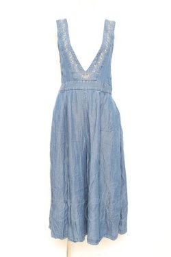 画像1: axes femme / バックレースアップ刺繍オールインワン M ブルー Y-26-02-19-134-AX-OP-SZ-ZY