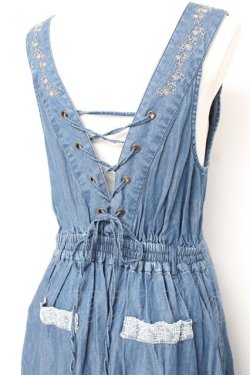 画像3: axes femme / バックレースアップ刺繍オールインワン M ブルー Y-26-02-19-134-AX-OP-SZ-ZY