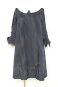 axes femme / 七分袖サックワンピース M 紺 Y-26-02-19-139-AX-OP-SZ-ZY