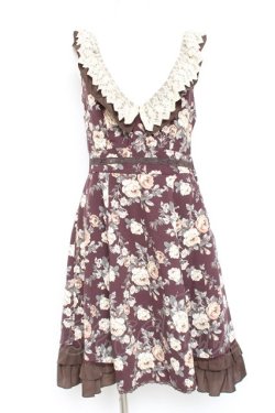 画像1: axes femme / 総バラ柄Backリボンワンピース M 茶 Y-26-02-19-147-AX-OP-SZ-ZY