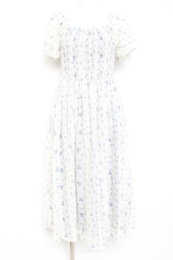 画像1: F i.n.t / フリル使い小花柄シャーリングワンピース F ブルー Y-26-02-19-156-CA-OP-SZ-ZY