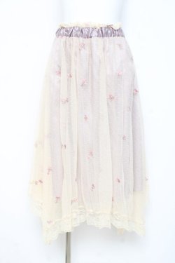 画像1: axes femme / 小花刺繍イレヘムスカート M ラベンダー Y-26-02-19-184-AX-SK-SZ-ZY