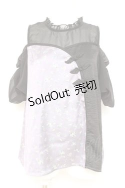 画像1: axes femme POETIQUE / チャイナボタンバイカラーブラウス  黒×ラベンダー Y-26-02-19-022-AX-BL-SZ-ZY