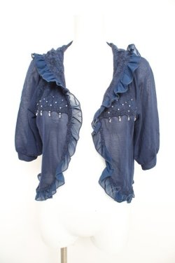 画像1: axes femme / フード付きフリルカーデ M 紺 Y-26-02-21-044-AX-TO-SZ-ZY