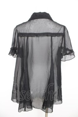 画像2: axes femme / シアーストライプフリルブラウス M 黒 Y-26-02-21-045-AX-BL-SZ-ZY