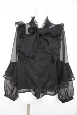 画像1: Rojita / ラッフルスリーブドビードットブラウス F 黒 Y-26-02-21-052-LO-BL-SZ-ZY