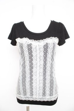 画像1: LODISPOTTO / ビスチェ風レース切替カットソー M 黒×白 Y-26-02-21-054-LO-TO-SZ-ZY