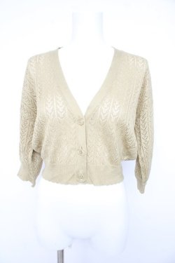 画像1: F&A / 押し花釦透かし編み5分袖カーディガン F グリーン Y-26-02-21-060-LO-TO-SZ-ZY