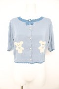 axes femme kawaii / クマ柄半袖ニットカーディガン M ブルー Y-26-02-21-067-AX-TO-SZ-ZY