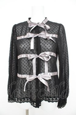 画像1: axes femme kawaii / ドットリボンブラウス M 黒 Y-26-02-21-069-AX-BL-SZ-ZY