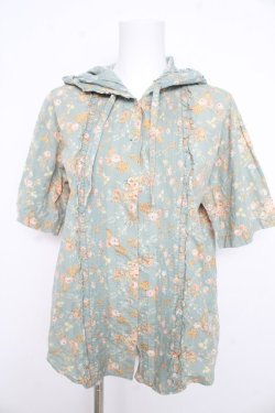 画像1: PINK HOUSE / アンティークローズ柄フード半袖シャツ  ミント Y-26-02-21-079-LO-BL-SZ-ZY