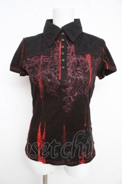 画像1: Ozz Croce / プリント入りポロシャツ  黒×赤 Y-26-02-21-083-OO-TO-SZ-ZY