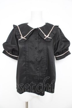 画像1: Honey Cinnamon / 衿リボン配色ブラウス F 黒 Y-26-02-21-007-LO-BL-SZ-ZY