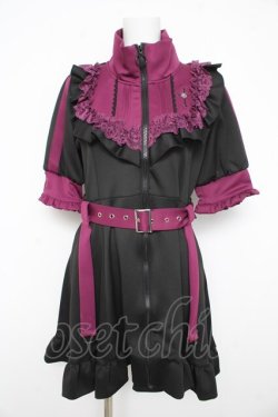 画像1: DearMyLove / 十字架刺繍フリルシスタージャージワンピース M ブラック×パープル Y-26-02-21-096-EL-OP-SZ-ZY
