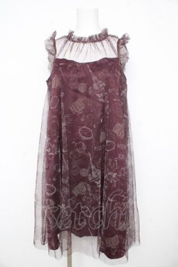 画像1: axes femme / トラベルチュール重ねワンピース  ワイン Y-26-02-21-102-AX-OP-SZ-ZY