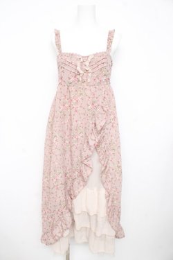 画像1: axes femme / スリット入りバラ柄ロングワンピース M 淡ピンク Y-26-02-21-103-AX-OP-SZ-ZY