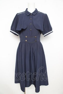 画像1: axes femme / ハイウエストフラシ半袖ワンピース  紺 Y-26-02-21-114-AX-OP-SZ-ZY