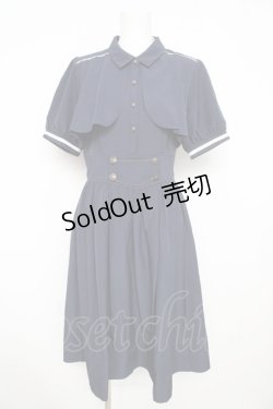 画像1: axes femme / ハイウエストフラシ半袖ワンピース  紺 Y-26-02-21-114-AX-OP-SZ-ZY