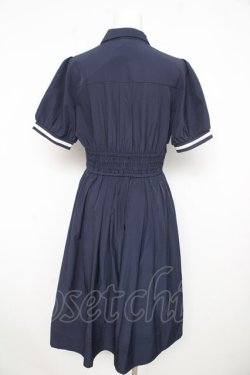 画像2: axes femme / ハイウエストフラシ半袖ワンピース  紺 Y-26-02-21-114-AX-OP-SZ-ZY