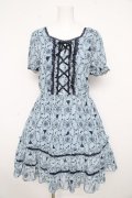 axes femme / シルエット柄レースアップワンピース M サックス Y-26-02-21-121-AX-OP-SZ-ZY