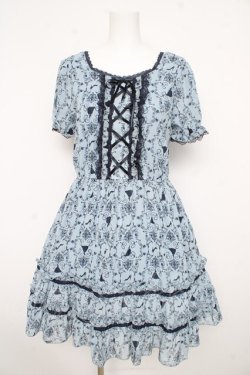 画像1: axes femme / シルエット柄レースアップワンピース M サックス Y-26-02-21-121-AX-OP-SZ-ZY