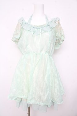 画像1: axes femme kawaii / シャドーボーダーオフショルワンピース M ミント Y-26-02-21-127-AX-OP-SZ-ZY