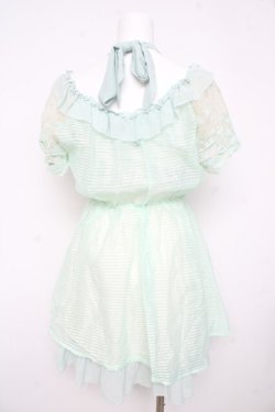 画像2: axes femme kawaii / シャドーボーダーオフショルワンピース M ミント Y-26-02-21-127-AX-OP-SZ-ZY