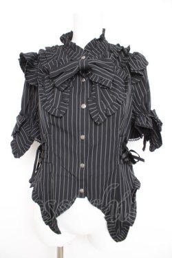 画像1: Chalmiere / ストライプリボンブラウス M 黒 Y-26-02-21-011-LO-BL-SZ-ZY