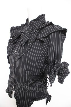 画像3: Chalmiere / ストライプリボンブラウス M 黒 Y-26-02-21-011-LO-BL-SZ-ZY