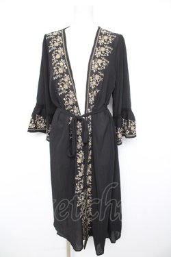 画像1: axes femme / 刺繍入りロングガウンカーディガン M 黒 Y-26-02-21-151-AX-OP-SZ-ZY