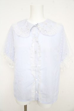 画像1: axes femme kawaii / ドットチュール半袖ブラウス M サックス Y-26-02-21-014-AX-BL-SZ-ZY