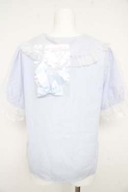 画像2: axes femme kawaii / ドットチュール半袖ブラウス M サックス Y-26-02-21-014-AX-BL-SZ-ZY