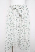 axes femme / ラッフルフリル花柄ミディスカート M 白 Y-26-02-21-173-AX-SK-SZ-ZY