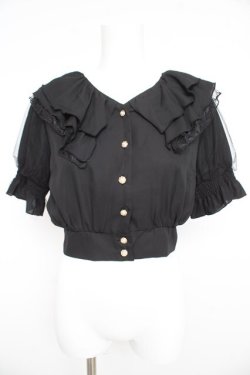 画像1: axes femme POETIQUE / フリルデザインクロップドブラウス M 黒 Y-26-02-21-016-AX-BL-SZ-ZY