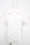 axes femme kawaii / 梯子レース半袖ブラウス  白 Y-26-02-21-029-AX-BL-SZ-ZY
