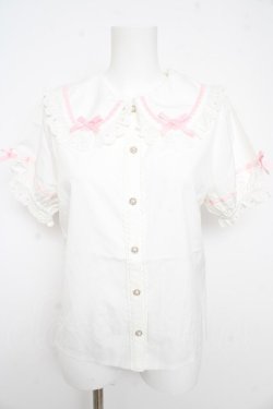 画像1: axes femme kawaii / 梯子レース半袖ブラウス  白 Y-26-02-21-029-AX-BL-SZ-ZY