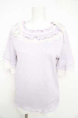 画像1: axes femme / フリル×レースリボンプルオーバー  ラベンダー Y-26-02-21-032-AX-TO-SZ-ZY