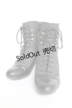 画像1: an another angelus / 細レースアップツイードコンビブーツ M グレー Y-26-02-23-043-CA-SH-SZ-ZY