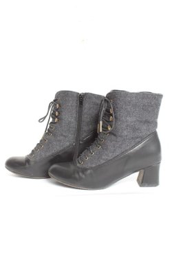 画像2: an another angelus / 細レースアップツイードコンビブーツ M グレー Y-26-02-23-043-CA-SH-SZ-ZY