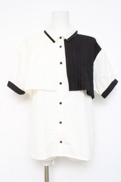 画像1: axes femme / プリーツ使バイカラー半袖ブラウス  生成り Y-26-02-23-051-AX-BL-SZ-ZY