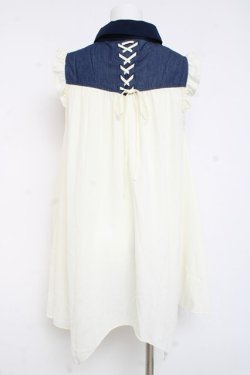 画像2: axes femme / ヨーク刺繍イレヘムチュニック M オフシロ×ネイビー Y-26-02-23-052-AX-TO-IG-ZY