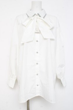 画像1: axes femme / バイカラーリボンシャツ  白 Y-26-02-23-054-AX-BL-SZ-ZY
