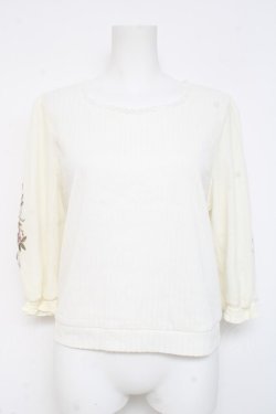 画像1: axes femme / 花刺繍チュール袖七分袖プルオーバー F オフシロ Y-26-02-23-058-AX-TO-IG-ZY